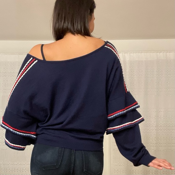 Love by Design Navy Blue Ruffle Sleeve Sweater - Picture 3 of 10